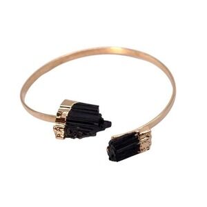 Black‎ Tourmaline and Gold Dipped Bangle Bracelet,